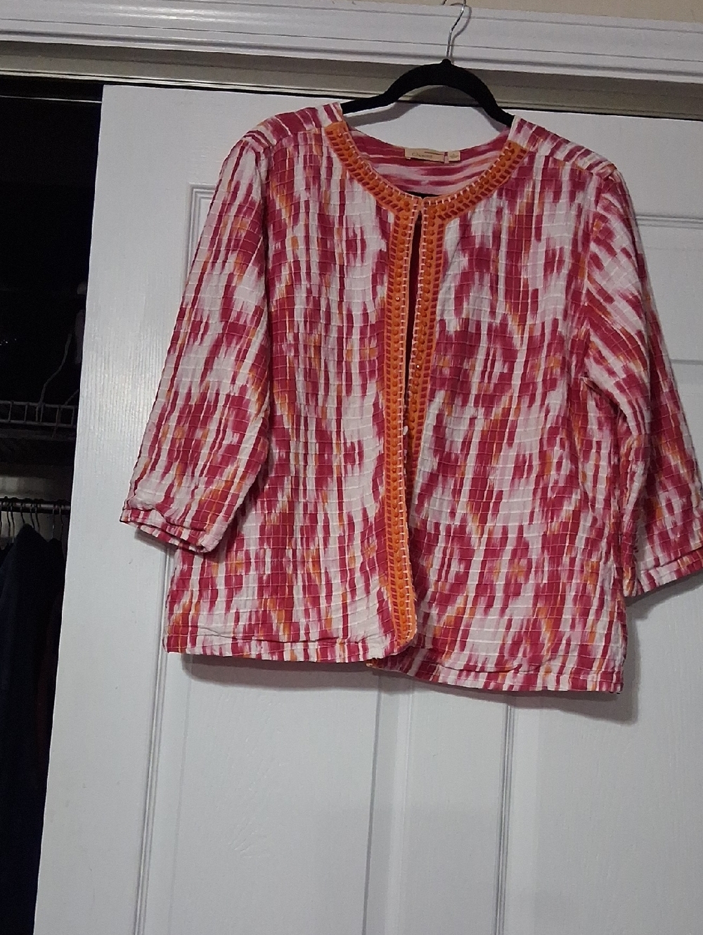 Choices Pink and Orange Brushstroke Scoop Neck Top Sz L. $26